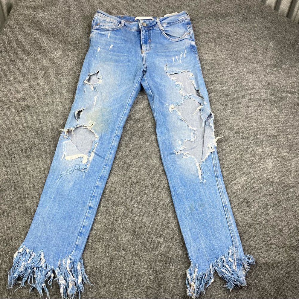 Zara trafaluc pants raw‎ hem frayed distressed pants